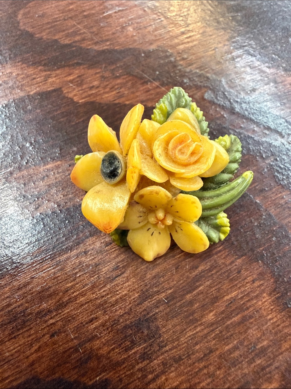 VTG Yellow Floral Decorative Accent Pin marked JAPAN